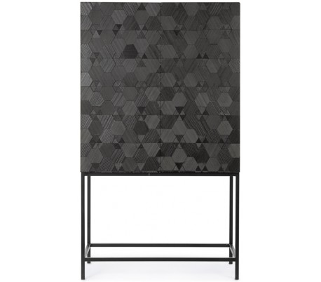 Kommode i stål og ask træ H103 x B54 x D39 cm - Rustik sort